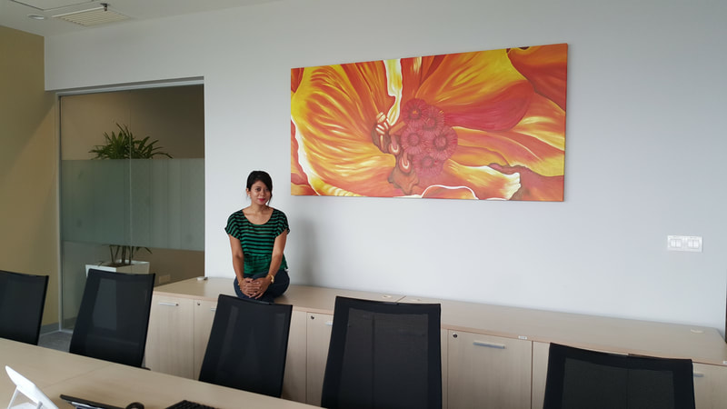Affordable Custom Made Red Yellow Abstract Flower Oil Painting On Canvas  In Malaysia Office/ Home @ ArtisanMalaysia.com