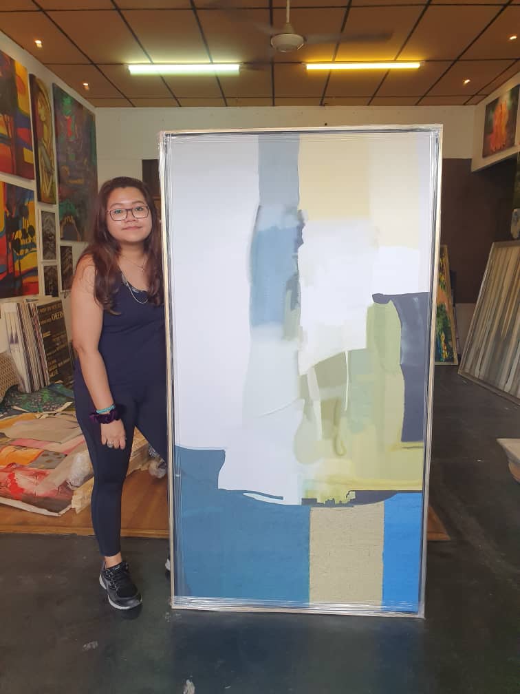 Affordable Custom Made Hand-painted Modern Minimalist Blue Abstract Oil Painting In Malaysia Office/ Home @ ArtisanMalaysia.com
