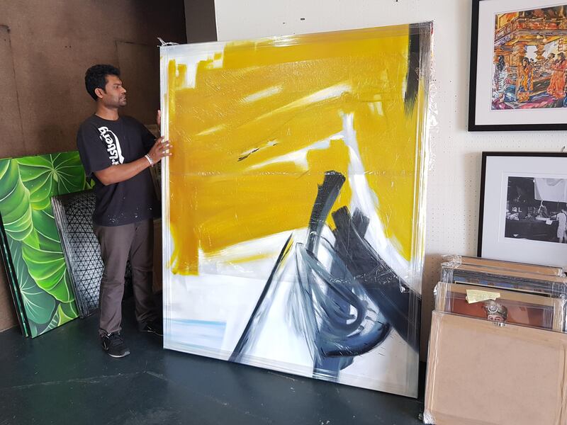 Affordable Custom Made Minimalist Black and Yellow Abstract Oil Painting On Canvas  In Malaysia Office/ Home @ ArtisanMalaysia.com