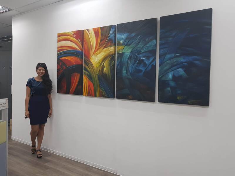 Affordable Custom Made 4 Panels Contemporary Abstract Oil Painting On Canvas  In Malaysia Office/ Home @ ArtisanMalaysia.com