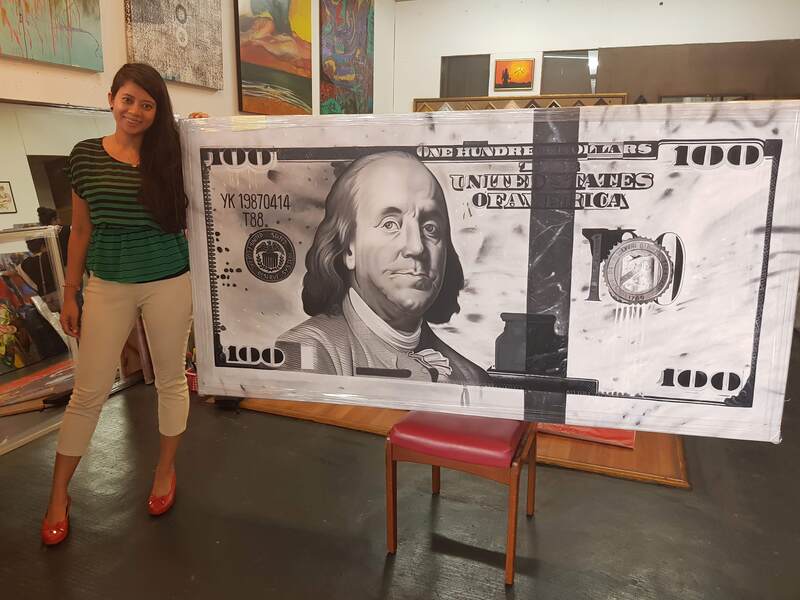 Affordable Custom Made Dollar Bill Oil Painting On Canvas In Malaysia Affordable Custom Made Hand-painted Artistic Mid-Century Modern Stunning Audrey Of Mulberry Tristan Eaton Street Girl Art Oil Painting In Malaysia Office/ Home @ ArtisanMalaysia.com