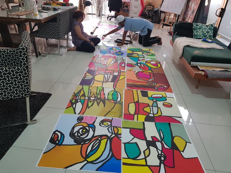 Affordable Custom Made Eclectic Geometry Colourful Abstract Oil Painting On Canvas In Malaysia Office/ Home @ ArtisanMalaysia.com
