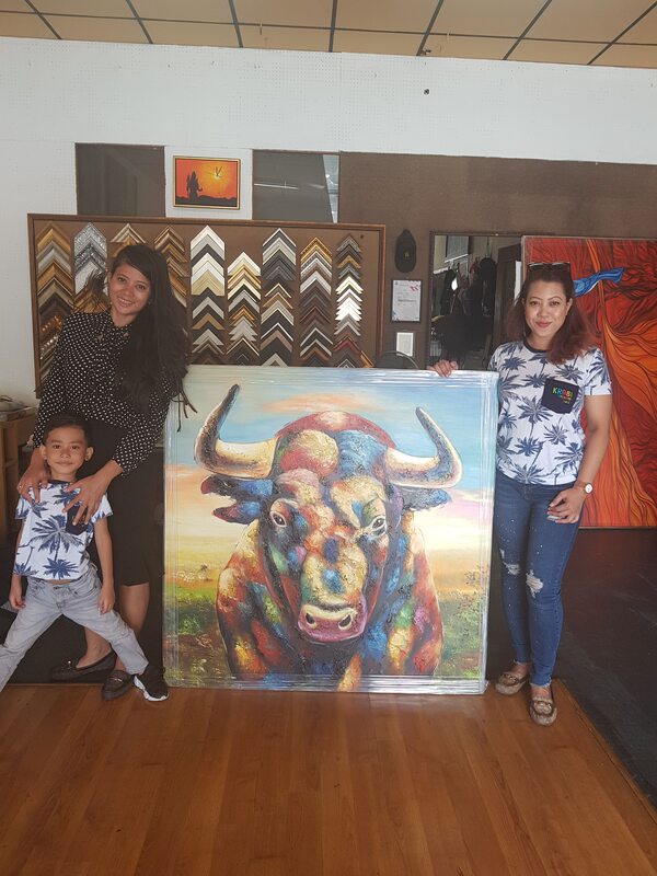 Affordable Custom Made Vibrant Eclectic Textured Bull Oil Painting On Canvas  In Malaysia Office/ Home @ ArtisanMalaysia.com
