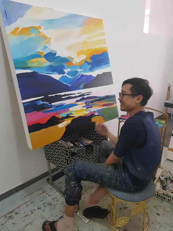 Affordable Custom Made Colourful Mountain Abstract Oil Painting On Canvas  In Malaysia Office/ Home @ ArtisanMalaysia.com