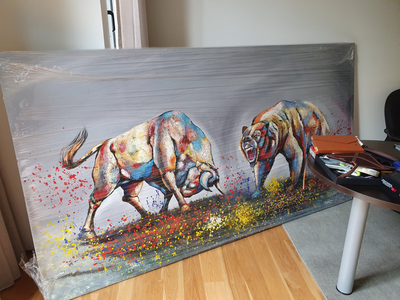 Affordable Custom Made Hand-painted Modern Textured Bull and Bear Oil Painting In Malaysia Office/ Home @ ArtisanMalaysia.com