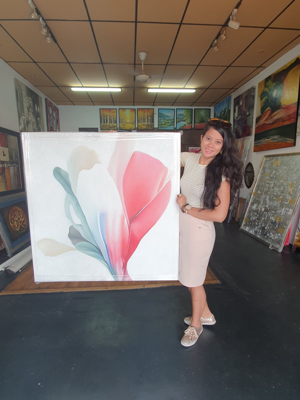 Affordable Custom Made Hand-painted Mid-Century Modern Minimalist Flower Oil Painting In Malaysia Office/ Home @ ArtisanMalaysia.com
