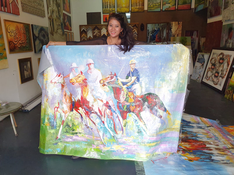 Affordable Custom Made Hand-painted Horse Polo Red Oil Painting In Malaysia Office/ Home @ ArtisanMalaysia.com