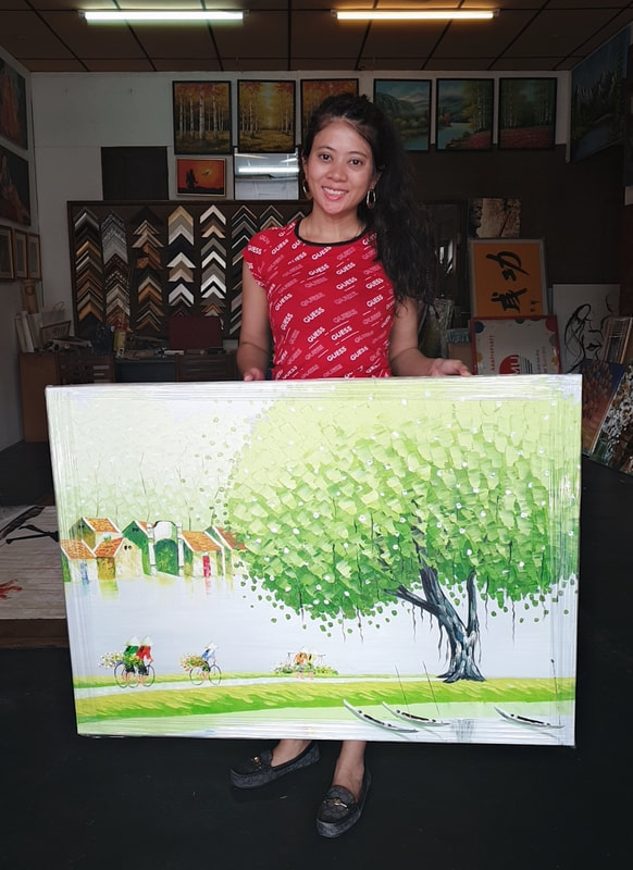 Affordable Custom Made 
Green Vietnamese Oil Painting On Canvas  In Malaysia Office/ Home @ ArtisanMalaysia.com