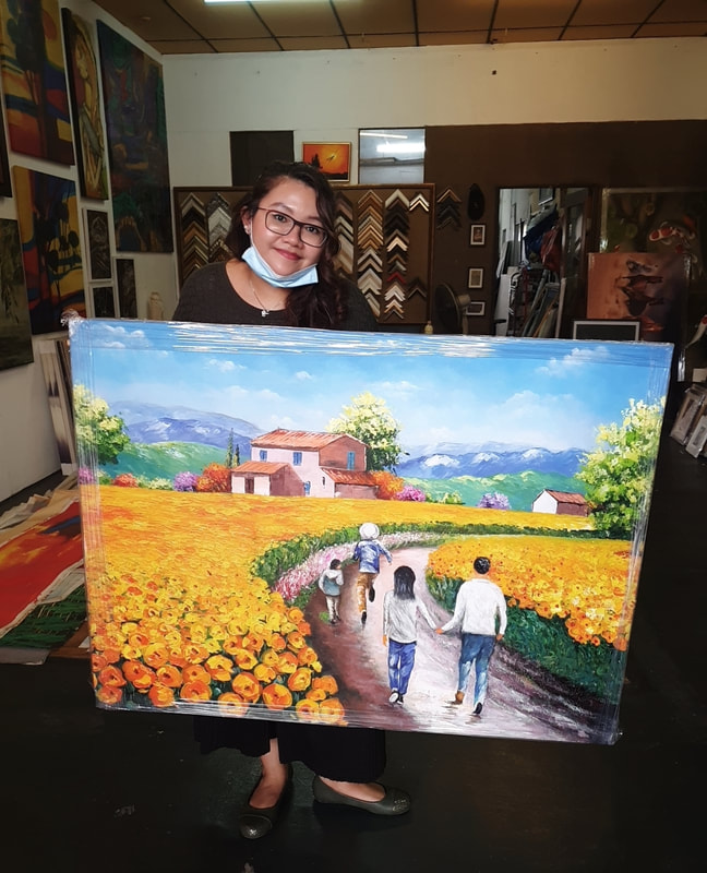 Affordable Custom Made Yellow Flower Garden Scenery Oil Painting On Canvas In Malaysia Office/ Home @ ArtisanMalaysia.com