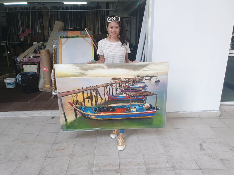 Affordable Custom Made Sampan Boat Scenery Oil Painting On Canvas In Malaysia Office/ Home @ ArtisanMalaysia.com
