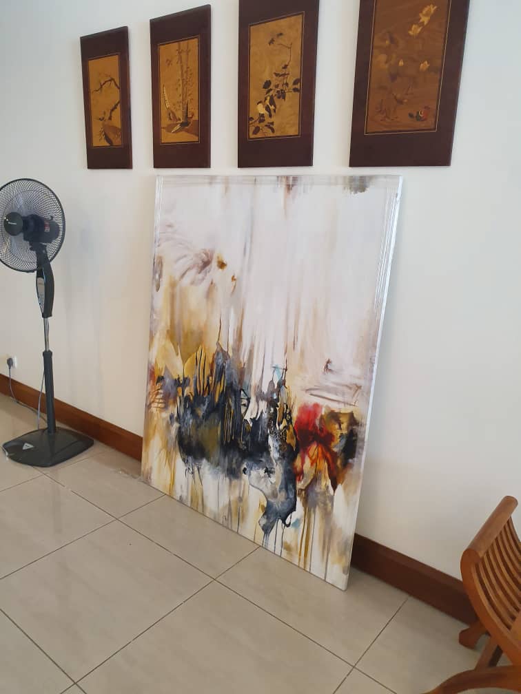 Affordable Custom Made Minimalist Gold Abstract Oil Painting On Canvas In Malaysia
