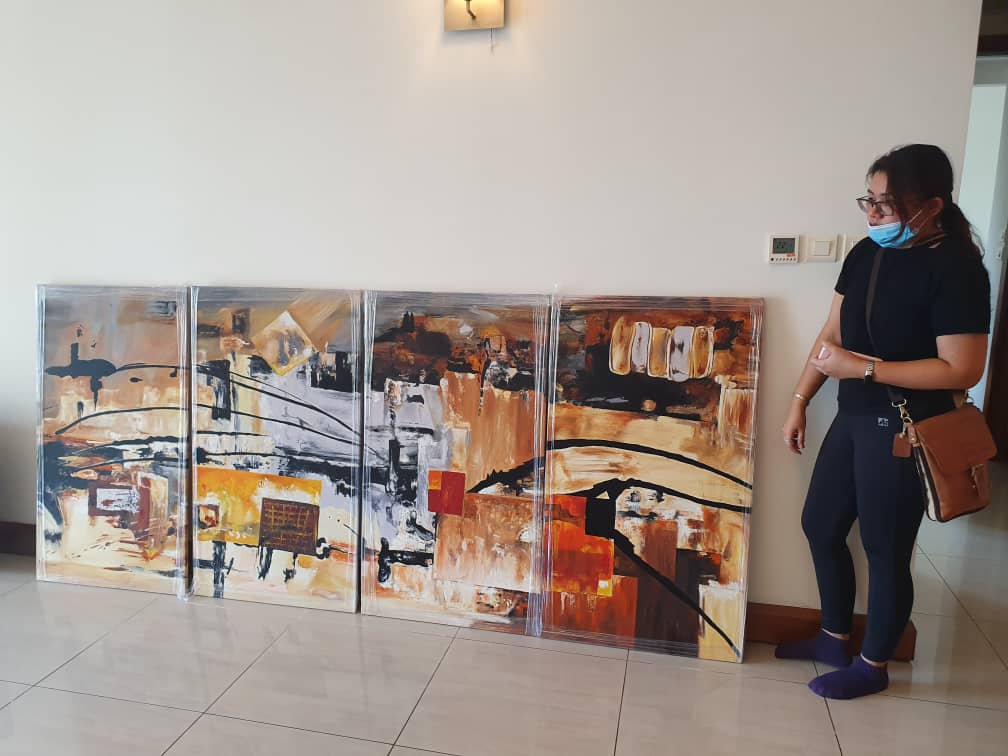Affordable Custom Made 4 Panels Contemporary Abstract Oil Painting On Canvas In Malaysia Office/ Home @ ArtisanMalaysia.com