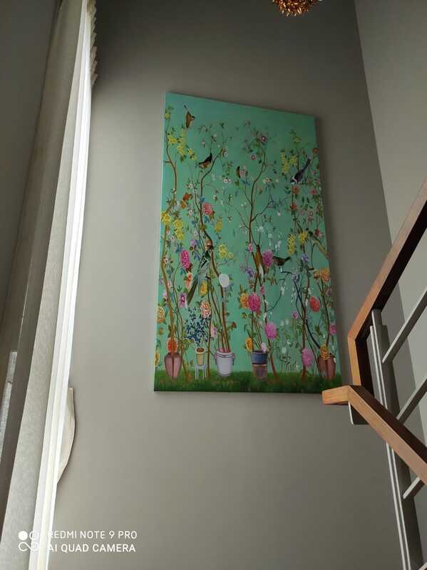 Affordable Custom Made Mid-Century Modern Green Floral Oil Painting On Canvas  In Malaysia Office/ Home @ ArtisanMalaysia.com
