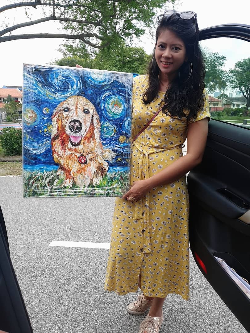 Affordable Custom Made Van Gogh Starry Night Dog Portrait Oil Painting On Canvas  In Malaysia Office/ Home @ ArtisanMalaysia.com
