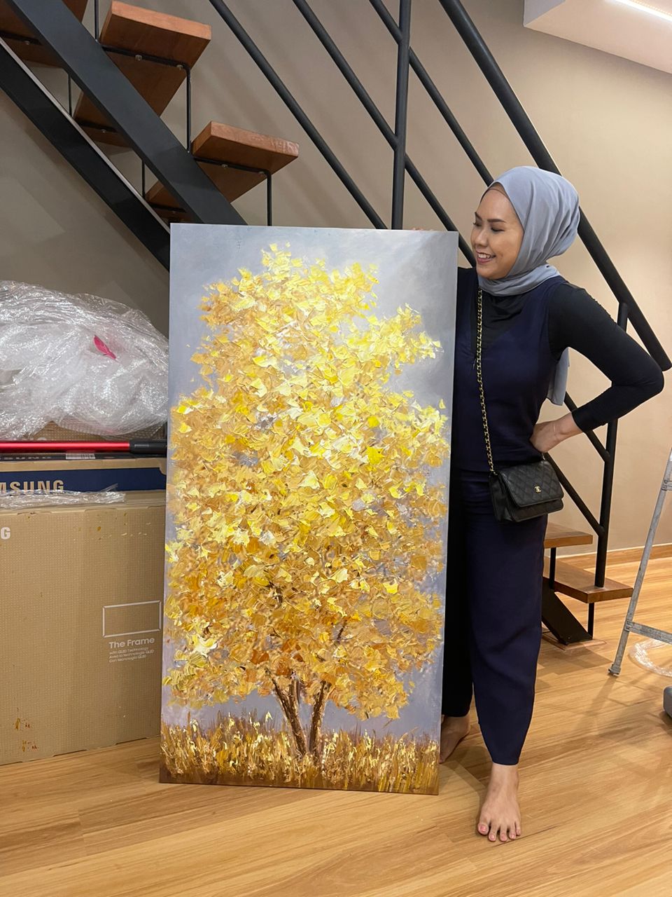 Affordable Custom Made Hand-painted Scenery Golden Tree Flower Oil Painting In Malaysia Office/ Home @ ArtisanMalaysia.com