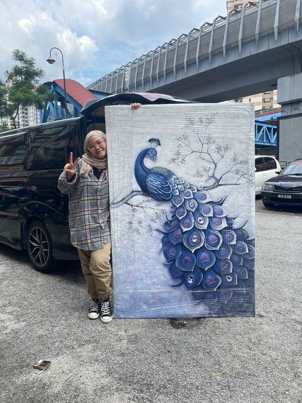 Affordable Custom Made Hand-painted Textured Modern Peacock Oil Painting In Malaysia Office/ Home