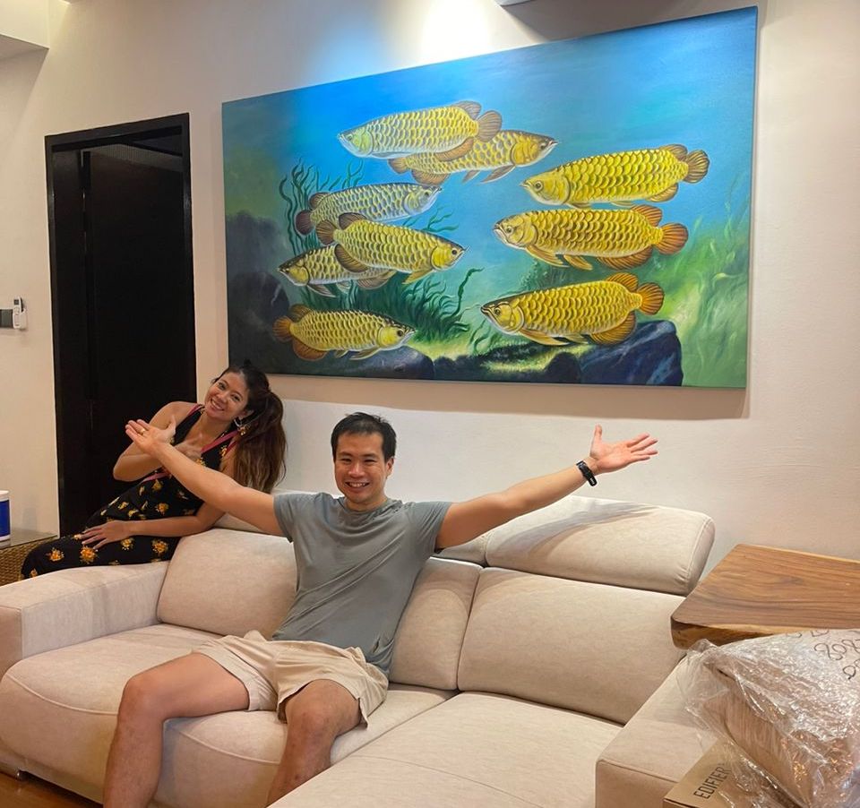 Affordable Custom Made Hand-painted Fengshui Modern Koi Fish Oil Painting In Malaysia Office/ Home @ ArtisanMalaysia.com