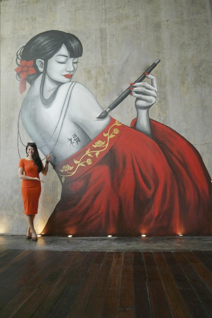 Affordable Custom Made Hand-painted Modern Contemporary Japanese Lady in Red Mural Wall Art In Malaysia Office/ Home @ ArtisanMalaysia.com