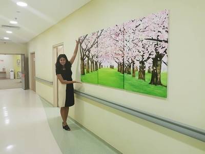 Affordable Custom Made 3 Panels Pink Tree Scenery Landscape Oil Painting On Canvas  In Malaysia Office/ Home @ ArtisanMalaysia.com