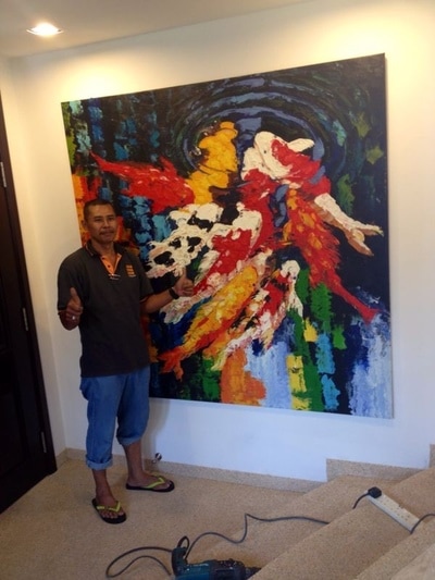 Affordable Custom Made  Colourful Abstract Koi Fish Oil Painting Made On Canvas In Malaysia