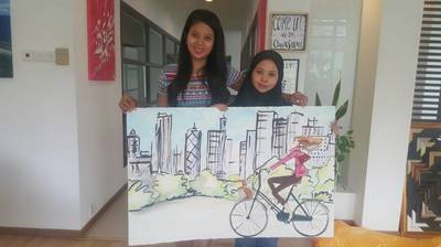 Affordable Custom Made Scenery Riding Bicycle City Oil Painting On Canvas  In Malaysia Office/ Home @ ArtisanMalaysia.com
