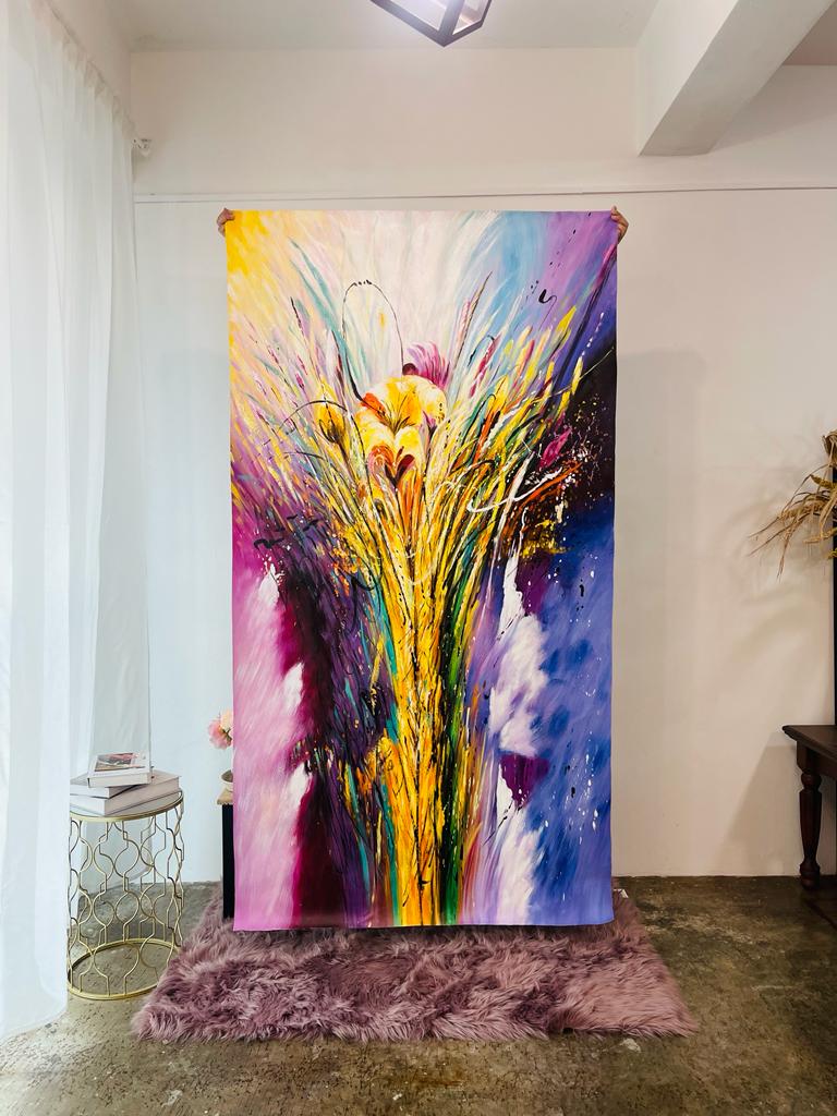 Affordable Custom Made Hand-painted Purple Flower Abstract Oil Painting In Malaysia Office/ Home @ ArtisanMalaysia.com