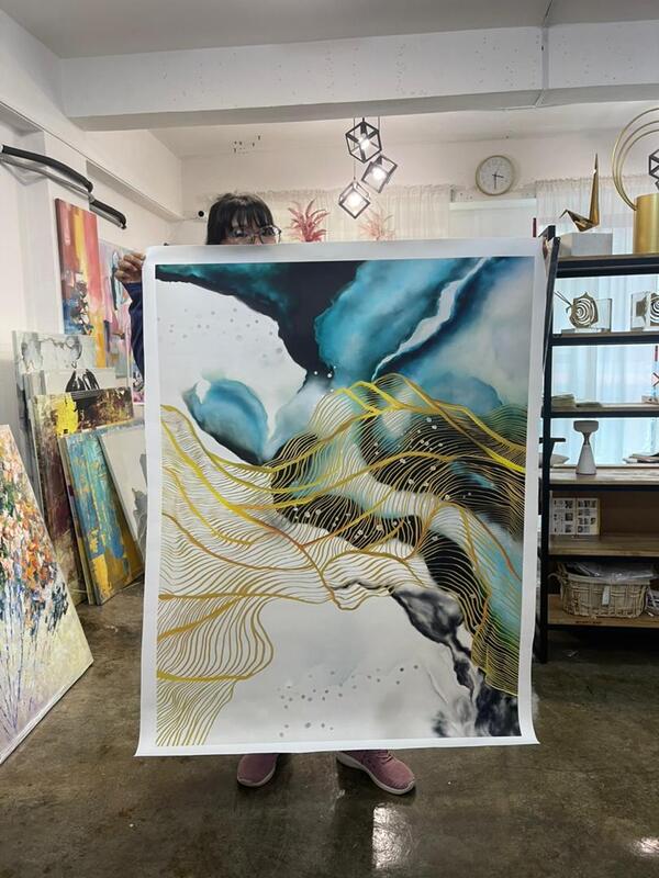 Affordable Custom Made Hand-painted Green Abstract Digital Printing In Malaysia Office/ Home