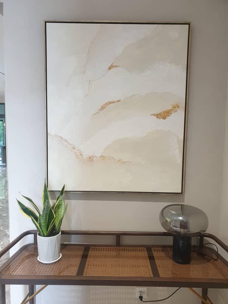 Affordable Custom Made Modern Elegant White and Gold Textured Abstract Oil Painting Made On Canvas In Malaysia Office/ Home @ ArtisanMalaysia.com