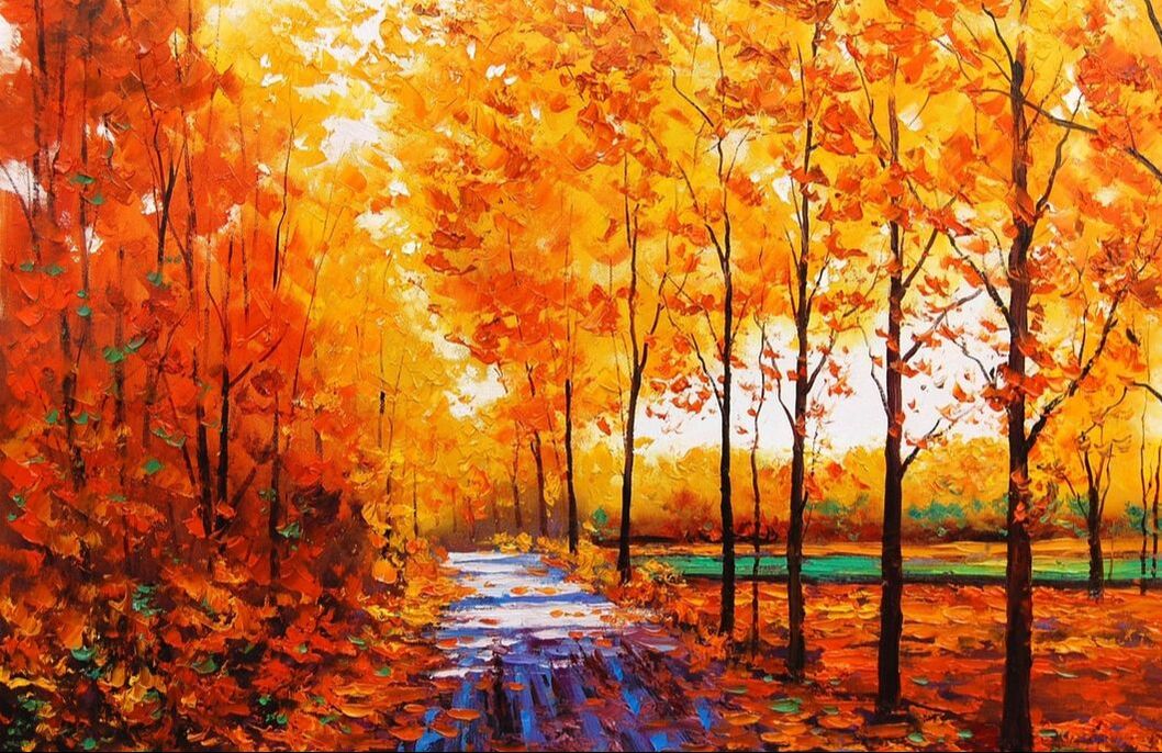 Affordable Custom Made Hand-painted Autumn Orange Tree Scenery Oil Painting In Malaysia Office/ Home @ ArtisanMalaysia.com