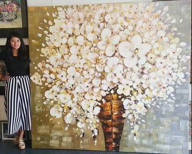 Affordable Custom Made Hand-painted White Textured Flower Oil Painting In Malaysia Office/ Home @ ArtisanMalaysia.com