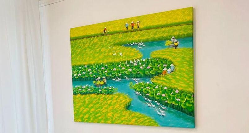 Affordable Custom Made Green Paddy Field Vietnamese Oil Painting Made On Canvas In Malaysia