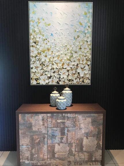 Affordable Custom Made Hand-painted White Textured Flower Oil Painting In Malaysia Office/ Home @ ArtisanMalaysia.com