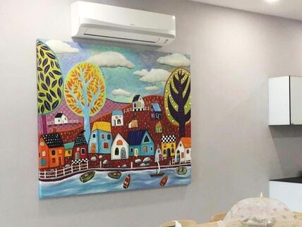 Affordable Custom Made Hand-painted Village by the Sea Oil Painting In Malaysia Office/ Home @ ArtisanMalaysia.com