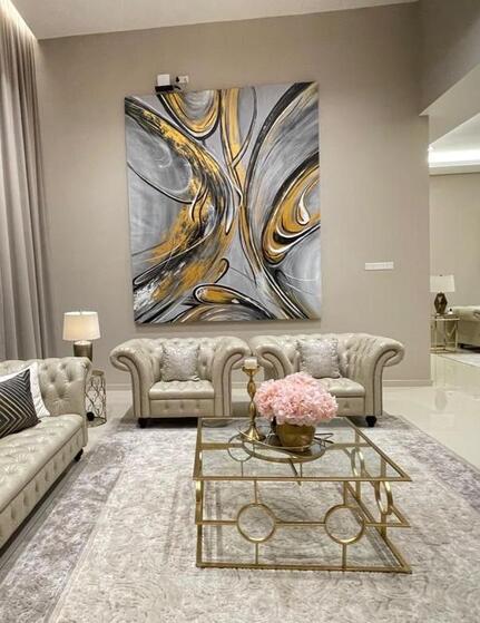 Affordable Custom Made Black and Gold Line Abstract Oil Painting Made On Canvas In Malaysia