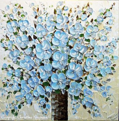 Affordable Custom Made Hand-painted Modern Blue Textured Flower Oil Painting In Malaysia Office/ Home @ ArtisanMalaysia.com
