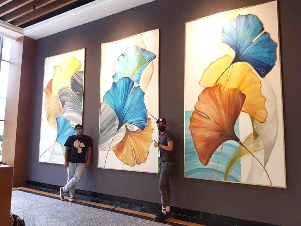 Commission 3 Panels Flower Oil Painting In Malaysia Hotel @ ArtisanMalaysia.com