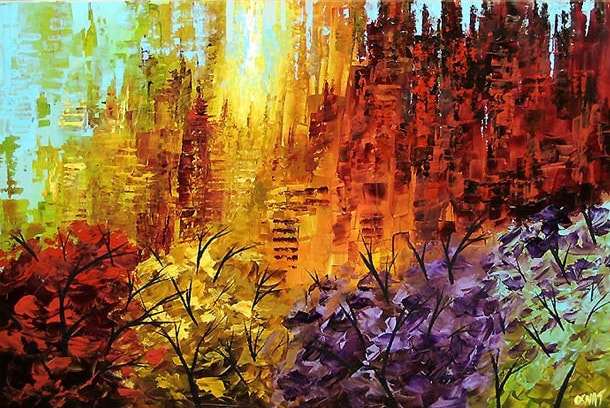 Affordable Custom Made Hand-painted Vibrant Bold Contemporary Panels Eclectic Colourful Landscape Palette Knife Oil Painting In Malaysia Office/ Home @ ArtisanMalaysia.com