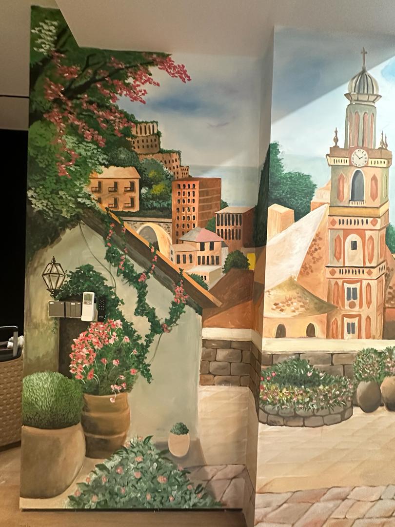 Affordable Custom Made Hand-painted Italy Seaside Mural Wall Art In Malaysia Office/ Home @ ArtisanMalaysia.com