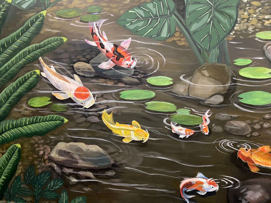 Affordable Custom Made Hand-painted Koi Fish Forest Mural Wall Art In Malaysia Office/ Home @ ArtisanMalaysia.com