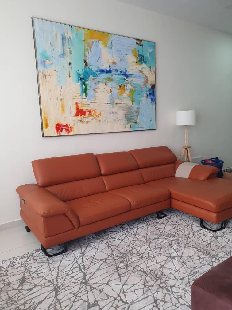Affordable Custom Made Hand-painted Mid-Century Modern Minimalist Blue Abstract  Oil Painting In Malaysia Office/ Home @ ArtisanMalaysia.com