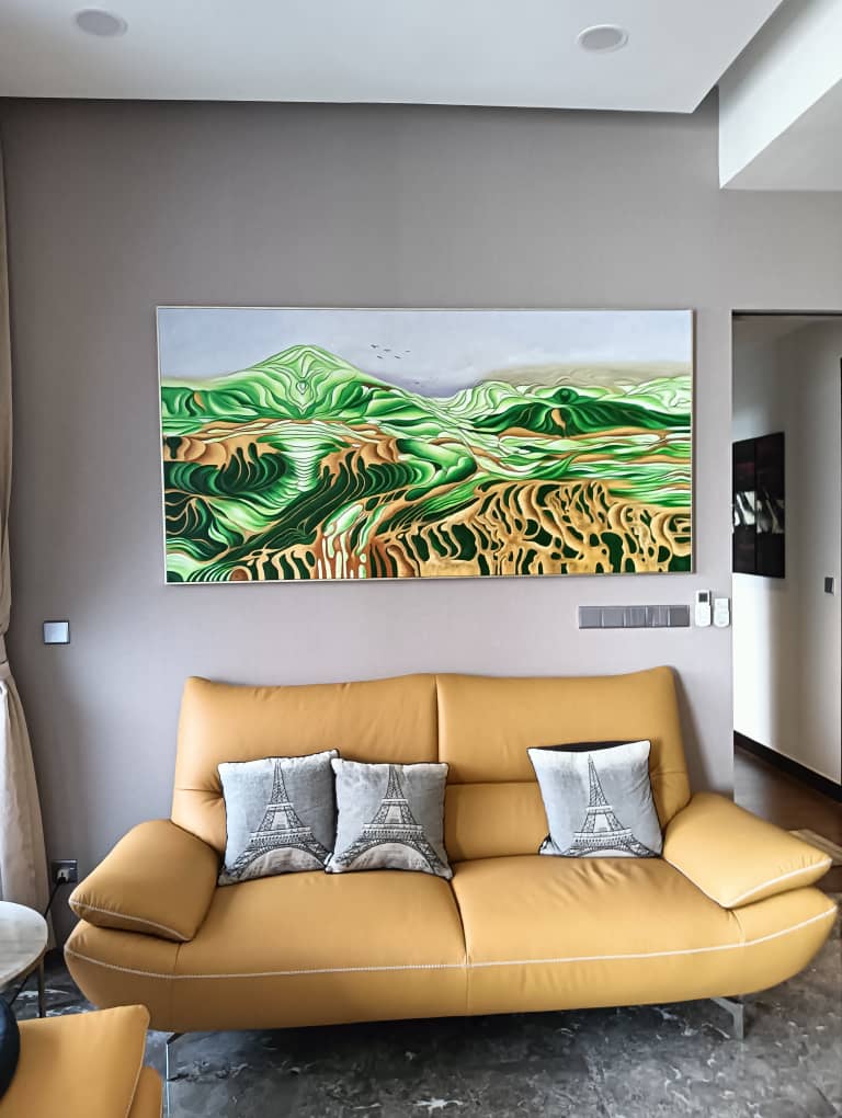 Affordable Custom Made Hand-painted Elegant Modern Golden Mountain Abstract Oil Painting In Malaysia Office/ Home @ ArtisanMalaysia.com