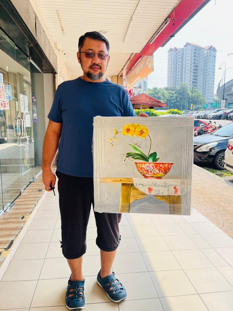 Affordable Custom Made Hand-painted Mid-Century Modern Minimalist Chinese Flower Oil Painting In Malaysia Office/ Home @ ArtisanMalaysia.com