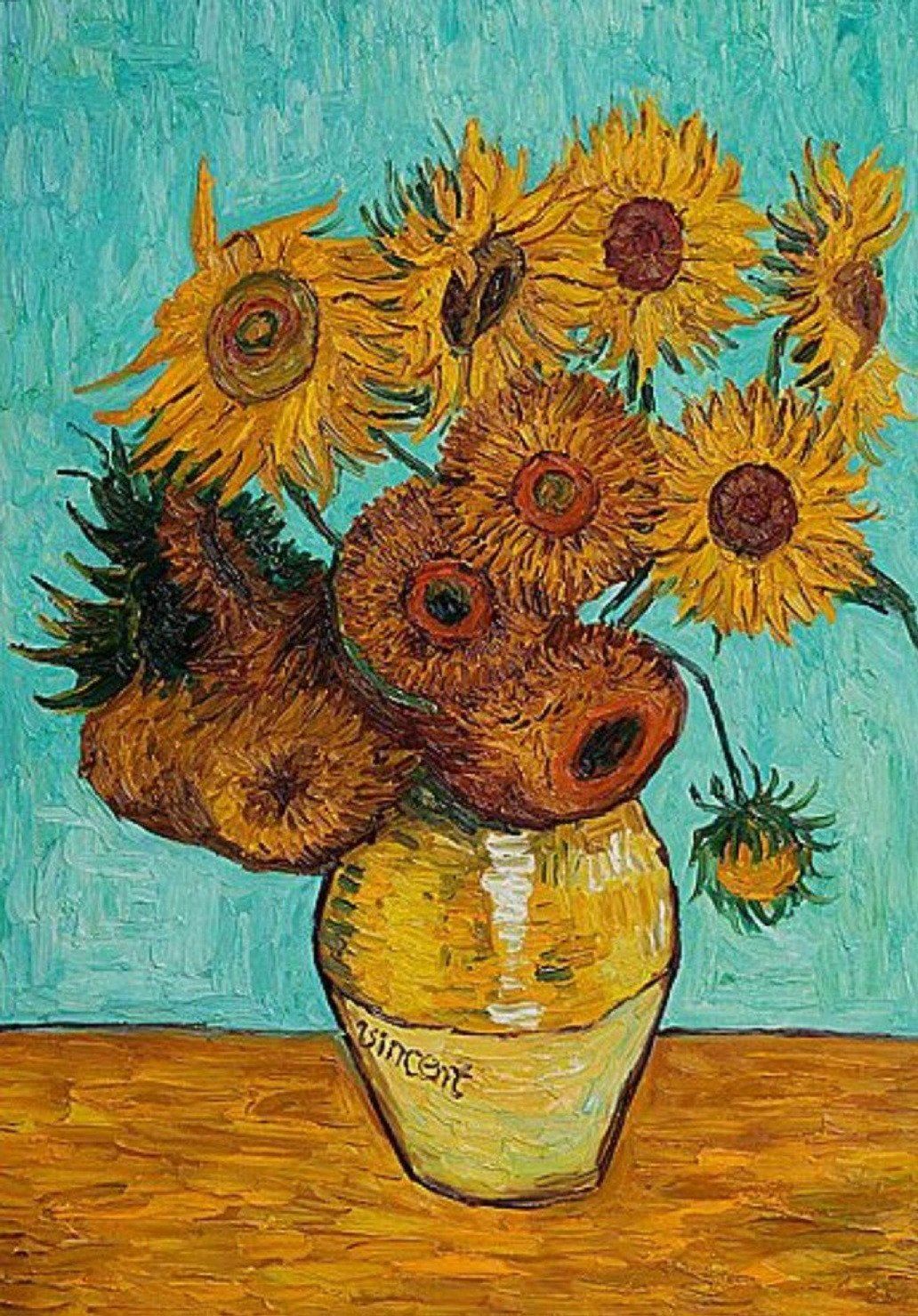 Affordable Custom Made Hand-painted vase with Twelve Sunflowers II by Vincent Van Gogh Oil Painting In Malaysia Office/ Home @ ArtisanMalaysia.com