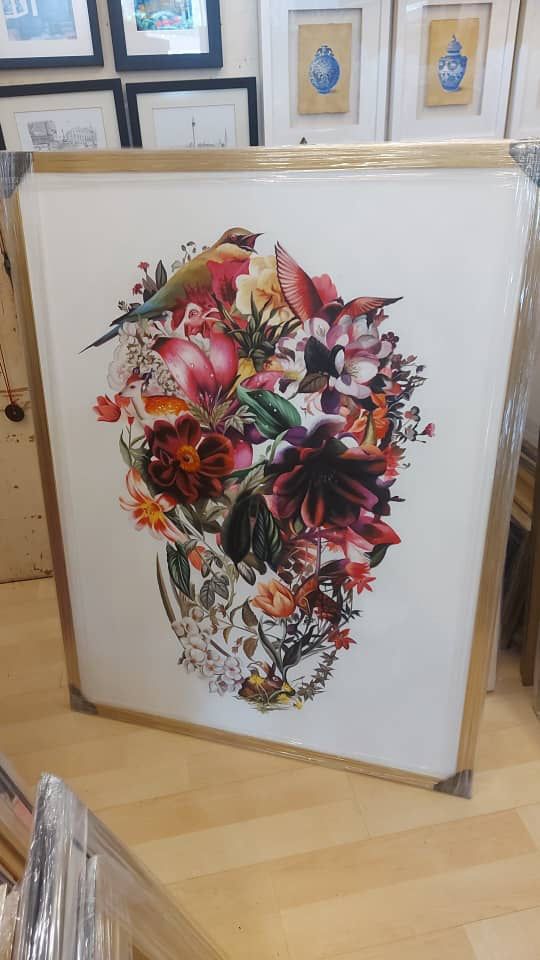 Affordable Custom Made Hand-painted Red Eclectic Mid-Century Modern Skull Flower Floral Art Oil Painting In Malaysia Office/ Home @ ArtisanMalaysia.com