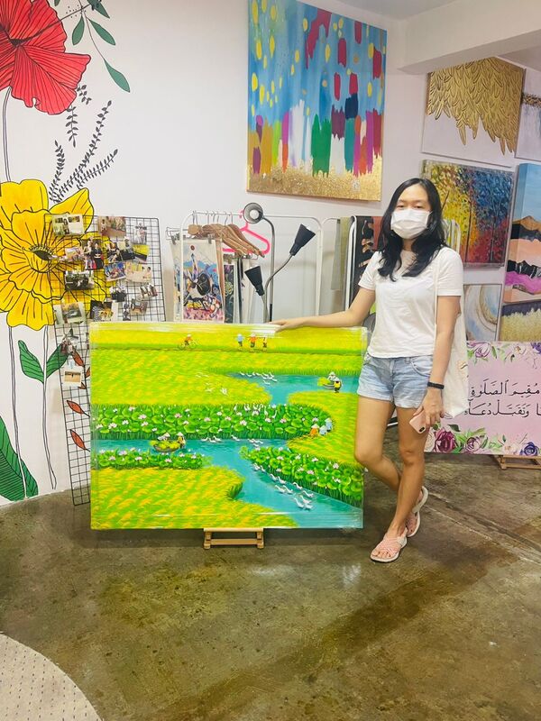 Affordable Custom Made Hand-painted Green Vietnamese Paddy Field Oil Painting In Malaysia Office/ Home @ ArtisanMalaysia.com