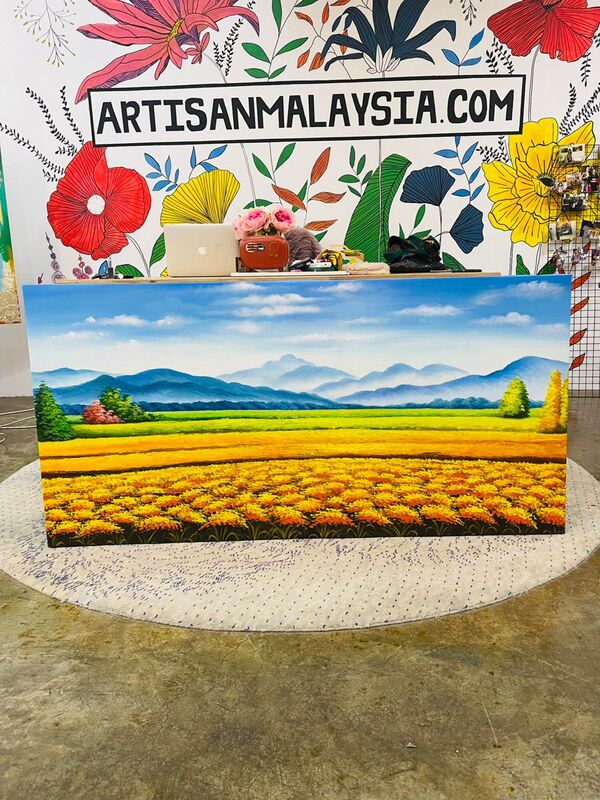 Affordable Custom Made Hand-painted Scenery Paddy Field Oil Painting In Malaysia Office/ Home