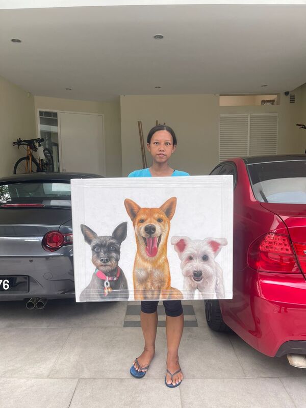 Affordable Custom Made Hand-painted Dog Portrait Oil Painting In Malaysia Office/ Home
