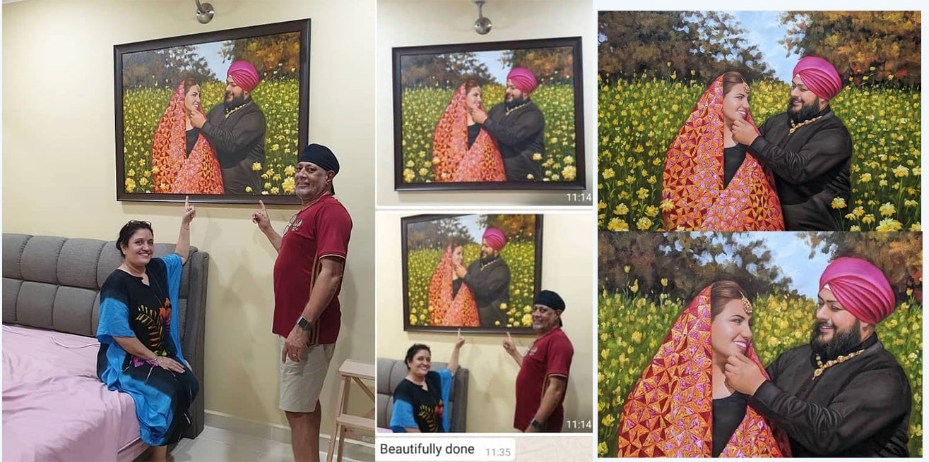 Affordable Custom Made Commissioned Couple Wedding Portrait Oil Painting Made On Canvas In Malaysia Office/ Home @ ArtisanMalaysia.com