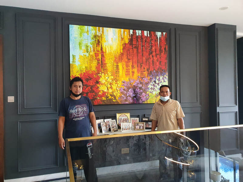 Custom Made Colourful Modern Flower Abstract Oil Painting In Malaysia Office