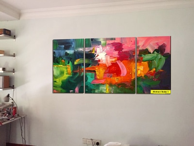 Affordable Custom Made Hand-painted  3 Panels Colourful  Contemporary Abstract Oil Painting In Malaysia Office/ Home